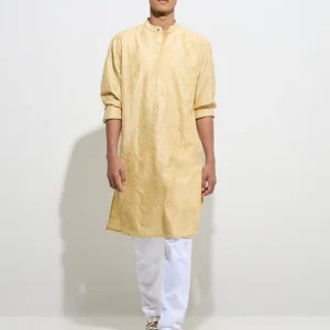 Yellow Cotton Ethnic Wear Kurta for Men