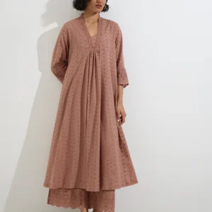 Pink Schiffli Design A-Line Cotton Kurta