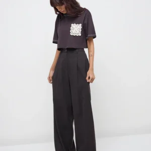 Black High-Rise Cotton-Blend Pants