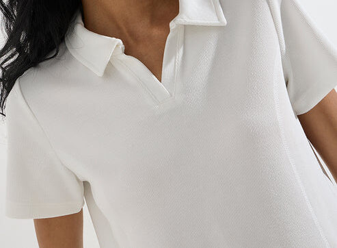White Ribbed Cotton-Blend Polo T-Shirt - Image 2