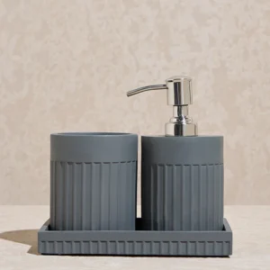 Grey Ribbed-Textured Bathroom Accessory Set