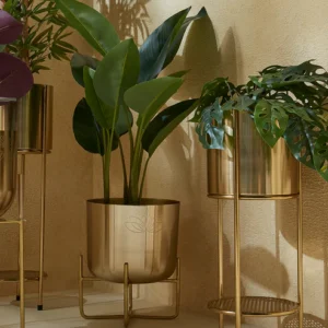 Home Gold Lotus Etched Planter with Short Stand