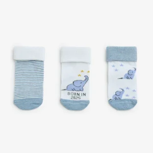 HOP Baby Dusty Blue Printed Cotton-Blend Socks - Pack of 3