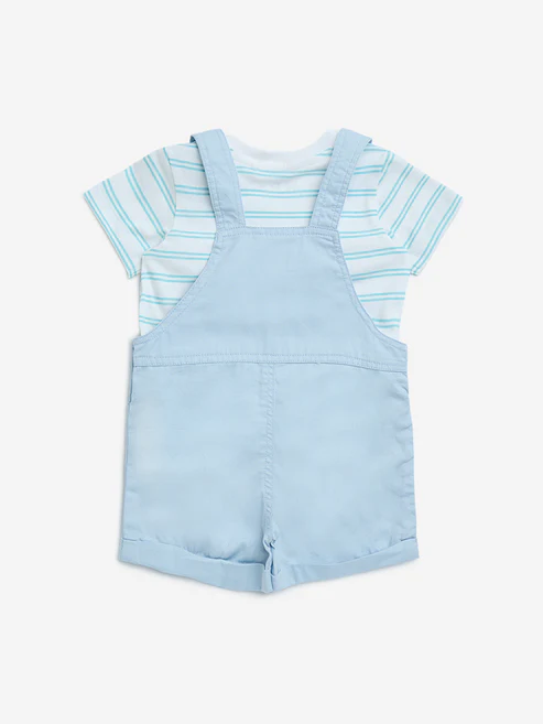 HOP Baby Teal Animal Design Cotton Dungaree and T-Shirt Set - Image 2