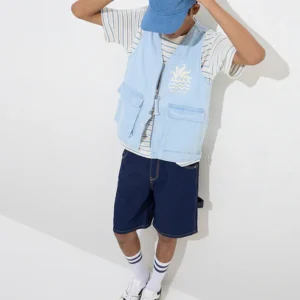 Y&F Kids Blue Text-Printed Denim Jacket