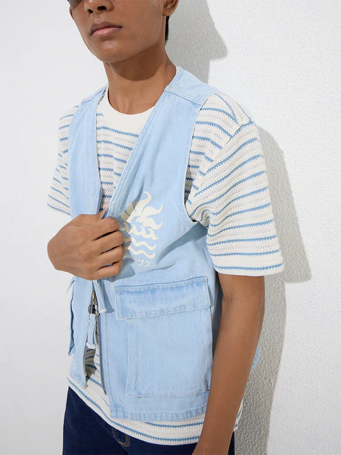 Y&F Kids Blue Text-Printed Denim Jacket - Image 2