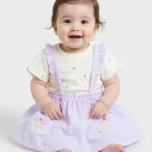 HOP Baby Lilac Printed Cotton Pinafore with Top Set