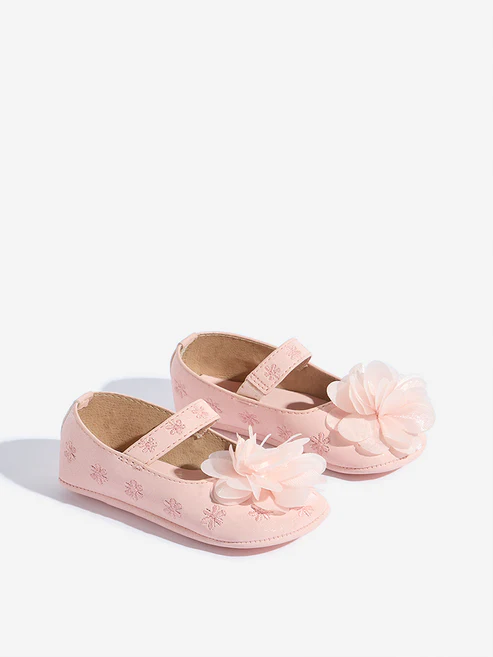 Yellow Pink Floral Applique Detailed Mary Jane Shoes - Image 3
