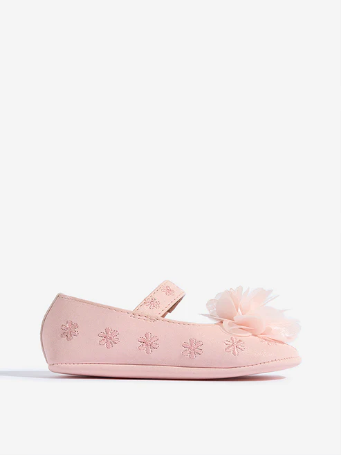 Yellow Pink Floral Applique Detailed Mary Jane Shoes - Image 2