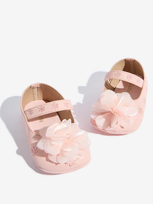 Yellow Pink Floral Applique Detailed Mary Jane Shoes