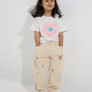 Kids Butterfly Print Cream Color Jeans