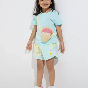 Kids Light Green Printed Shorts