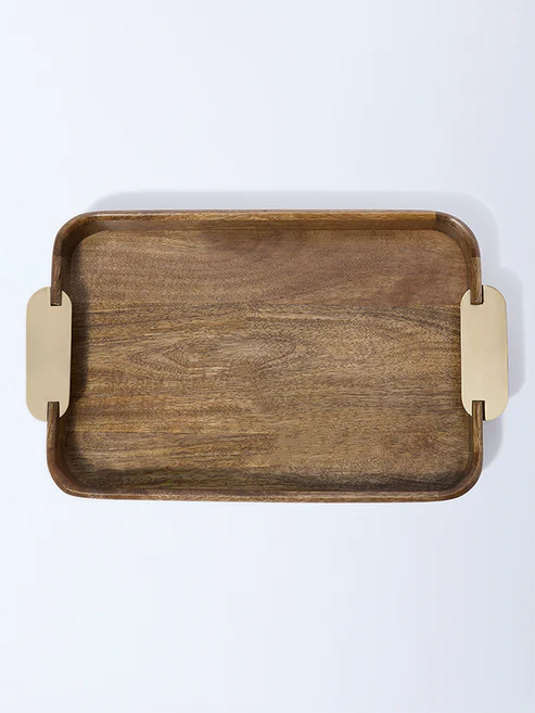 Home Brown Wooden Serving Tray - Small - Image 2