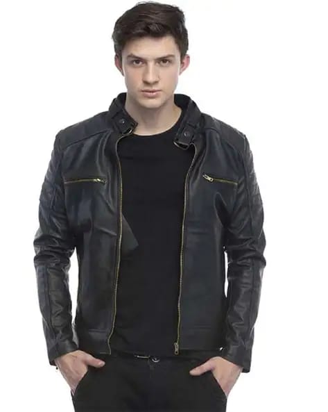 Men's Classic Black Biker Leather Jacket