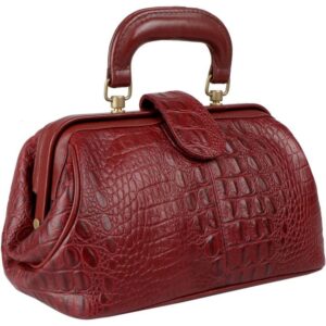 Crimson Croc-Textured Vintage Frame Bag
