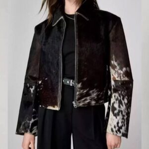 Black Faux Leather Fringe Jacket