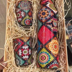 Ethnic Floral Engraved Copper Bottle Set