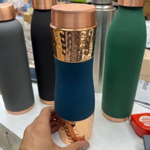 Matte Green Copper Bottle – Gold Rim Accent